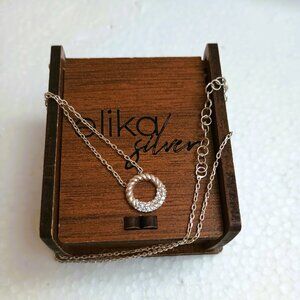 Elika 925 Open Circle Necklace 16" Sterling Silver Pave